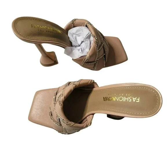 FASHION NOVA SIZE 7 SQUARE TOE Braided Slide Dress Sandals EMBELLISHMENTS Nude - Picture 5 of 6